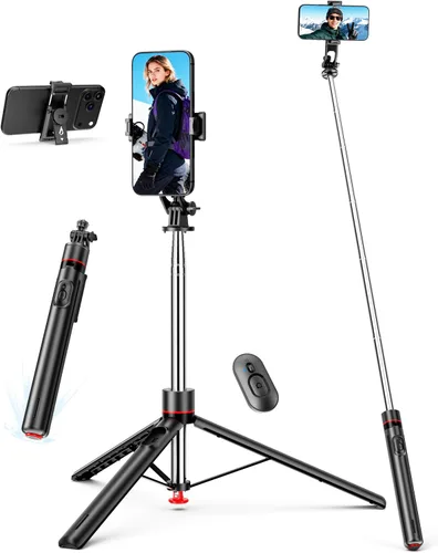 Vista 13 de Trípode para palo de selfie de 51 pulgadas, soporte extensible para teléfono celular con control remoto, trípode de viaje de aleación de aluminio