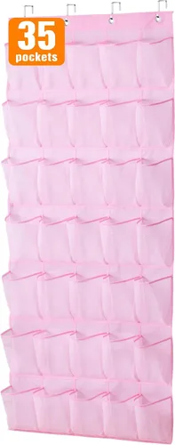 Vista 10 de MISSLO Organizador de zapatos colgante con 28 bolsillos grandes para colgar sobre la puerta, zapatero para puerta de armario, soporte de zapatos