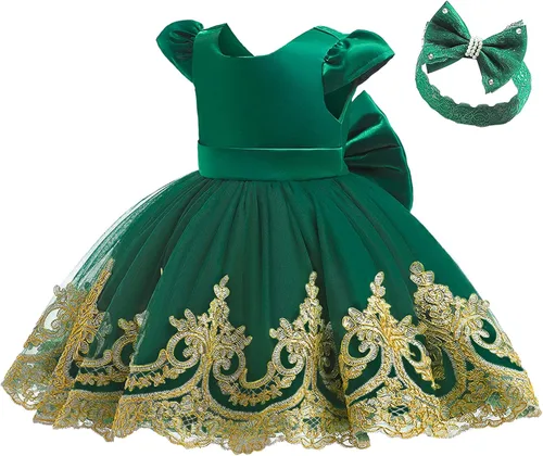 Vista 3 de 3M-3T - Vestido de niña para bebé, vestido de boda, vestido formal de encaje bordado + diadema