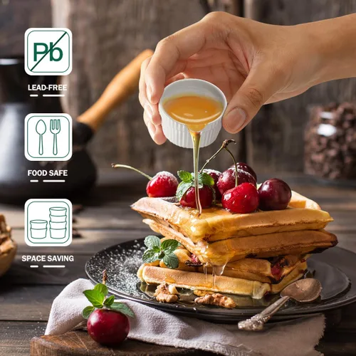 Vista 4 de Juego de 6 mini ramequines de 1.5 onzas, tazas pequeñas para salsa de inmersión, cuenco de inmersión Ramekin, plato de porcelana para soufflé