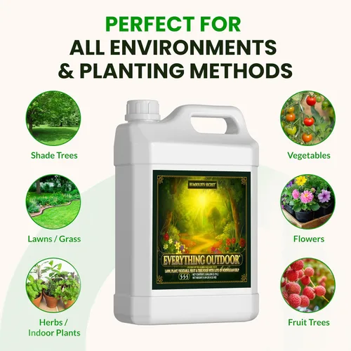 Vista 6 de Humboldts Secret Fertilizante líquido Everything Outdoor 5-5-5 con algas noruegas y micronutrientes para césped, jardines, verduras, flores