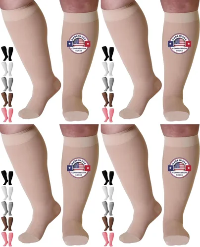 Vista 15 de Hecho en EUA - Calcetines de compresión a la rodilla, punta cerrada media de soporte 20-30mmHg Made in USA, unisex, reinforced heel, toe, non-slip
