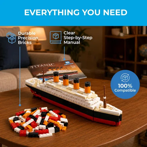 Vista 3 de Brick Loot Titanic - Juego de construcción para adultos y niños a partir de 6 años, kit compatible con modelo de mini barco de ladrillo