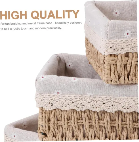 Vista 3 de Alipis Elegante juego de cestas de ratán simples para decoración de interiores, organización, lavable, versátil