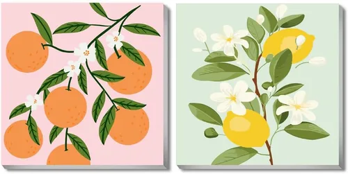 Vista 7 de cupmod Paquete de 2 pinturas enmarcadas por números para niños, kit de pintura acrílica fácil por números sobre lienzo, pintura al óleo de frutas