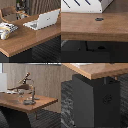 Vista 3 de Escritorio para computadora con almacenamiento de CPU, escritorio de esquina de madera rústica, mesa de escritura, escritorio para estudiantes