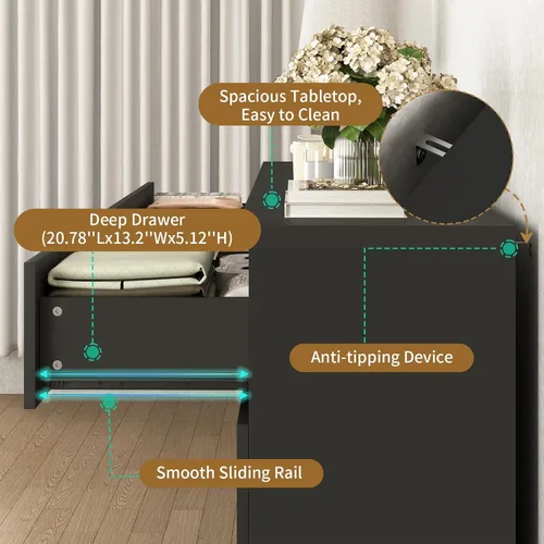 Vista 5 de Cómoda negra de 12 cajones para dormitorio, cómoda moderna con cajones profundos de 63 pulgadas, cómoda de almacenamiento ancha y larga, muebles