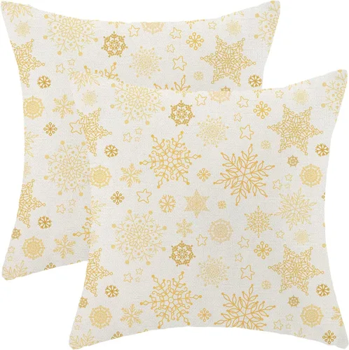Vista 11 de Juego de 2 fundas de almohada de Navidad de 16 x 16 pulgadas, bonitas fundas de almohada bohemias de lino para decoración de invierno