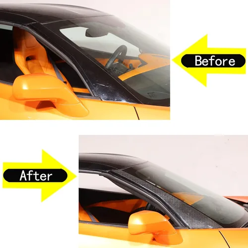 Vista 2 de Cubierta para parabrisas delantero compatible con Corvette C7 Stingray 2014-2019 de fibra de carbono suave, 2 piezas, accesorios de moldura