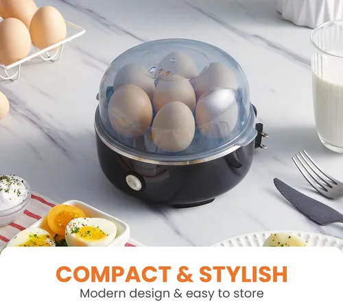 Vista 5 de Elite Gourmet - Cocina eléctrica para huevos de 7 huevos, apagado Negro clásico