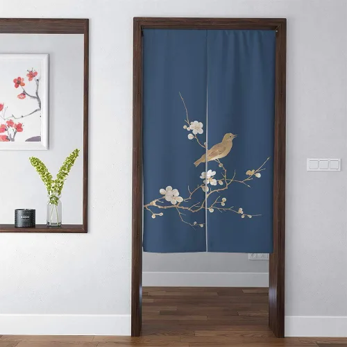 Vista 2 de Cortina de puerta japonesa, cortinas asiáticas de algodón Noren, cortina de puerta japonesa, cortina de puerta de lino de algodón, 33.5 x 55