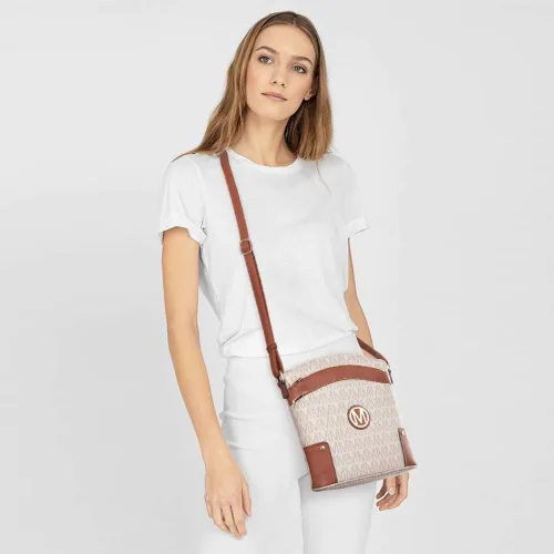 Vista 7 de MARCO M KELLY Bolsos cruzados para mujer, múltiples bolsillos, grandes, monograma, con cremallera, bolso de hombro de piel sintética para mujer