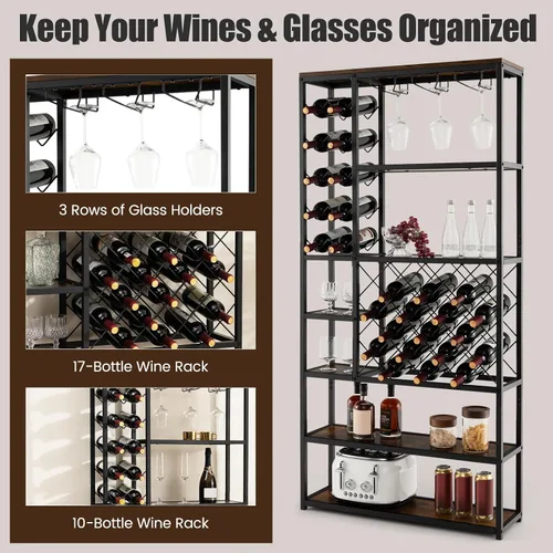 Vista 3 de Giantex Estante industrial para vino independiente, estante de almacenamiento de vino de metal para 27 botellas, estantes de almacenamiento de vino