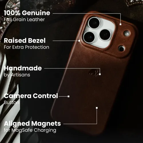Vista 45 de Bullstrap Funda de cuero hecha a mano de alta calidad para iPhone 13 Ajuste impecable sin volumen y compatible con MagSafe Funda de cuero