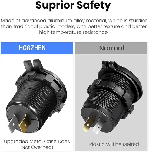 Vista 3 de Cargador USB 12V mejorado con 4 puertos - Toma de corriente para coche de aleación de aluminio con voltímetro LED para coches, carritos de golf