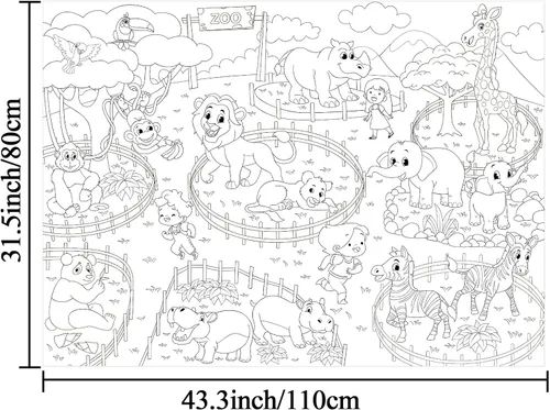 Vista 2 de Póster gigante para colorear de animales del zoológico para niños, mantel grande para colorear, rollo de actividad, papel de dibujo, hojas
