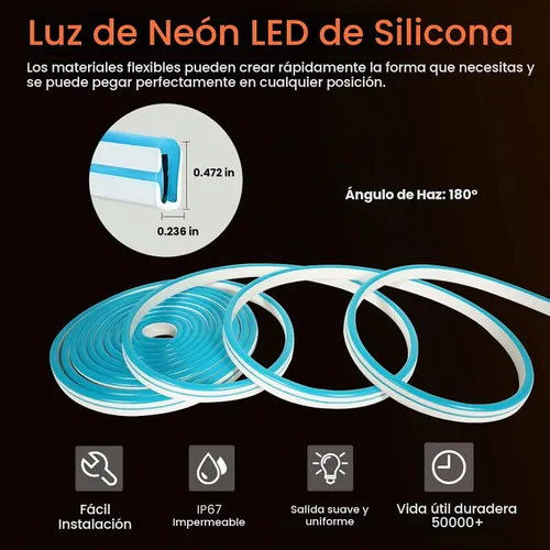 Vista 8 de YM E-Bright Tira de luces LED de neón de 12 V, cuerda de silicona para interiores y exteriores, 16.4 pies, 600SMD, impermeable, flexible, para Azul