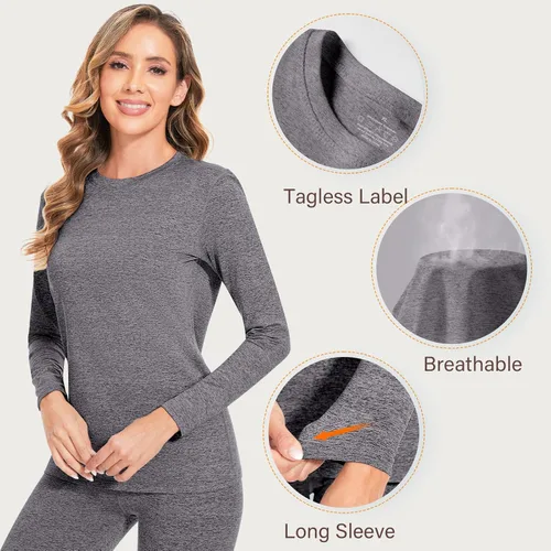 Vista 4 de YADIFEN Conjunto de ropa interior térmica para mujer, pantalones largos para mujer, capa base con forro polar, ropa interior larga, parte superior