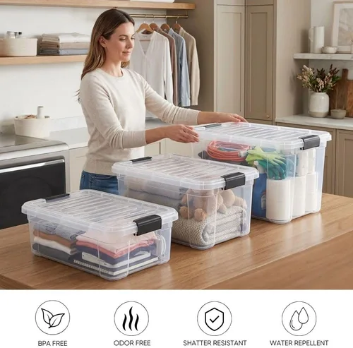 Vista 126 de Superio - Contenedores de almacenamiento de plástico transparente de 1.27 cuartos de galón con tapas, contenedores organizadores apilables, cajas
