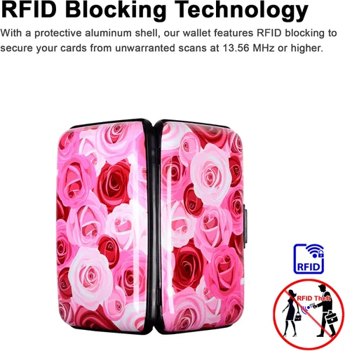 Vista 3 de Soporte para tarjetas de crédito, cartera de metal para tarjetas de bloqueo RFID, mini funda rígida de aluminio delgada para tarjetas de negocios