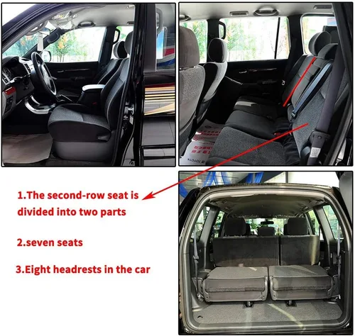 Vista 2 de Juego completo de fundas de asiento personalizadas para Prado 2004-2008 7 asientos cuero asiento cojín protector negro