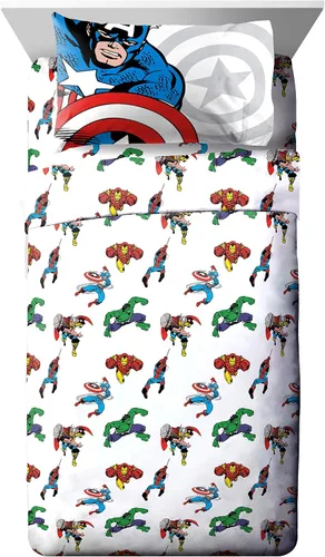 Vista 3 de Jay Franco Marvel Avengers Comic Cool - Paquete de ropa de cama individual de 8 piezas, incluye juego de cama, juego de sábanas