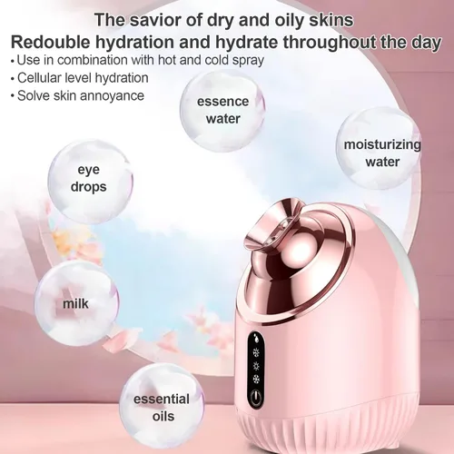 Vista 3 de Vaporizador facial - Vaporizador facial nano iónico con niebla fría, cálida y caliente, tanque de agua grande de 8.1 fl oz, humidificador de cara