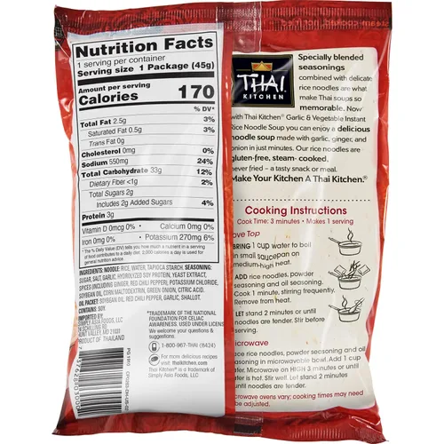 Vista 10 de Thai Kitchen Sopa instantánea de fideos de arroz con ajo y verduras sin gluten, 1.6 oz
