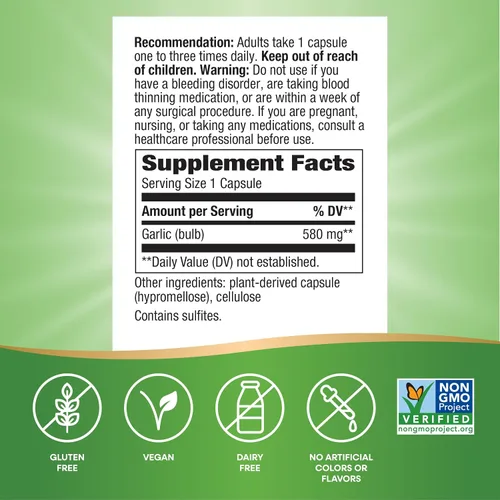 Vista 5 de Nature's Way Bombilla de ajo, apoya la salud del corazón*, proyecto verificado sin OMG, 580 mg por porción, vegano, 100 cápsulas