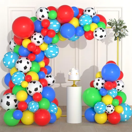 Vista 15 de Juego de globos de color azul real, negro y plateado metálico, 122 unidades, guirnalda de arco de globos azul real y negro para videojuegos