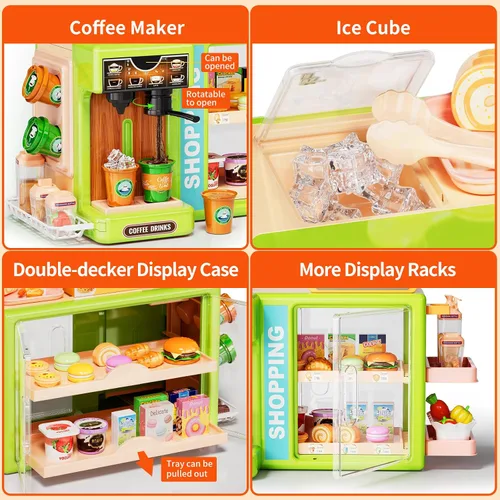 Vista 5 de Pupu Pig Play Food Store Juguetes para niños, tienda de comestibles de juego de simulación con caja registradora para niños con pedido de voz