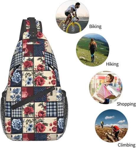 Vista 5 de Small Crossbody Bags for Women Men - Vintage Rose Check Print Adjustable Shoulder Bag Fanny Packs Belt Sling Bag Crossbody Purses Backpack for