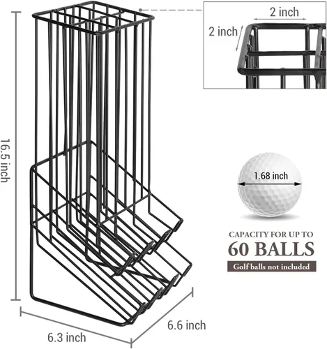 Vista 5 de MyGift Golf Ball Basket Holder - Matte Black Metal Wire Golf Ball Dispenser and Countertop Display Rack