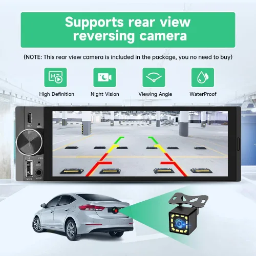 Vista 6 de Estéreo de coche de un solo DIN, CarPlay de 6.36 pulgadas y radio con pantalla táctil IPS Android Auto con Bluetooth con cámara de respaldo