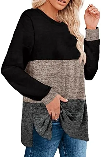 Vista 3 de WEESO Women's Long Sleeve Tunics Color Block Crewneck Sweaters Tunic Tops tunic-shirts