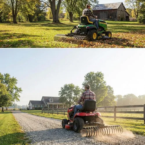 Vista 4 de IMPACT IMPLEMENTS® Paquete de 7 Piezas CAT-0 para Tractores de Césped/Jardín. Incluye raspador de caja, rastrillo, arado, cuchilla, cultivador