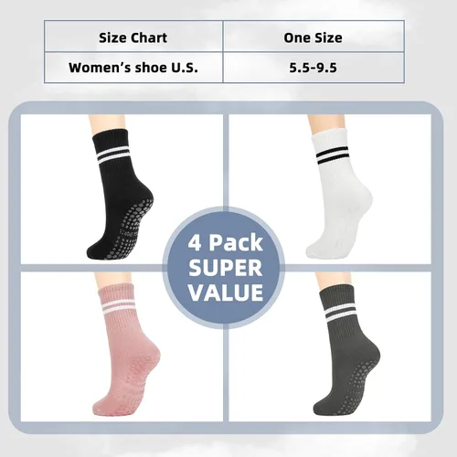 Vista 6 de Durio Calcetines de pilates con agarres, calcetines de yoga para mujeres y niñas, jóvenes, antideslizantes, calcetines de hospital, lindos