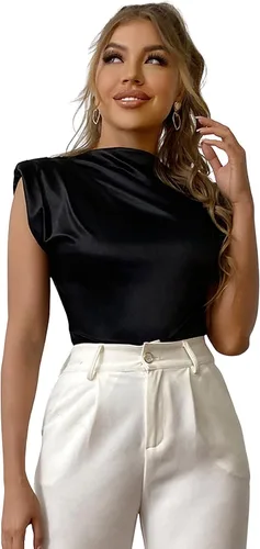 Vista 4 de SheIn Enterizo de satén sin mangas con cuello asimétrico para mujer