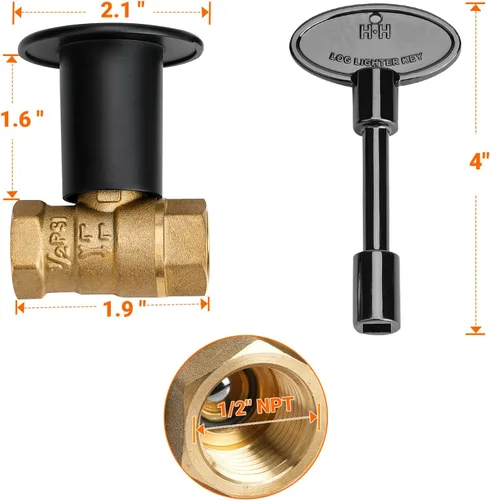 Vista 2 de Skyflame Kit de válvula de llave de gas recta de 1/2 pulgada para fogata y chimenea con brida y llave de 3 pulgadas, negro plano