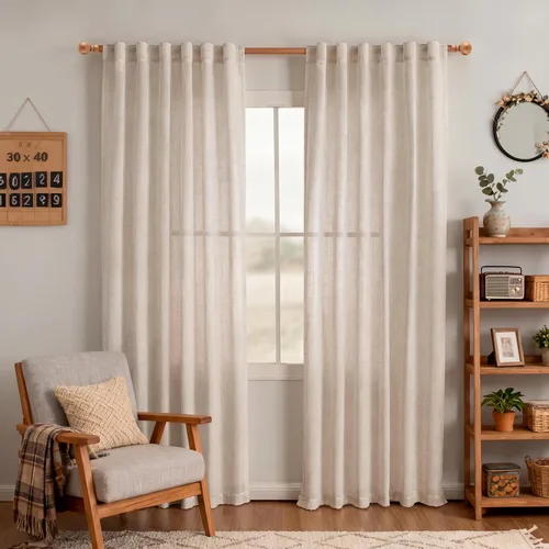 Vista 82 de MYSKY HOME Cortinas naturales de puerta francesa para ventana de puerta, 40 pulgadas de largo, cortas, semitransparentes, filtrantes de luz