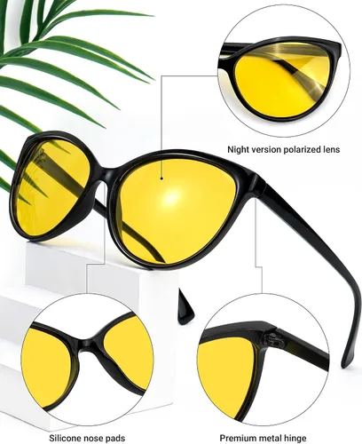 Vista 6 de Zeelool Gafas redondas de conducción nocturna para mujeres y hombres, lentes de visión nocturna polarizadas, lente de revestimiento antirreflectante