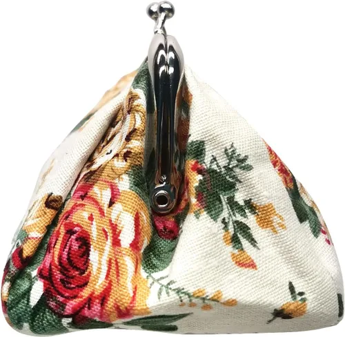 Vista 4 de POPUCT Bolso de mano con hebilla con patrón de flores para mujer, Blanco
