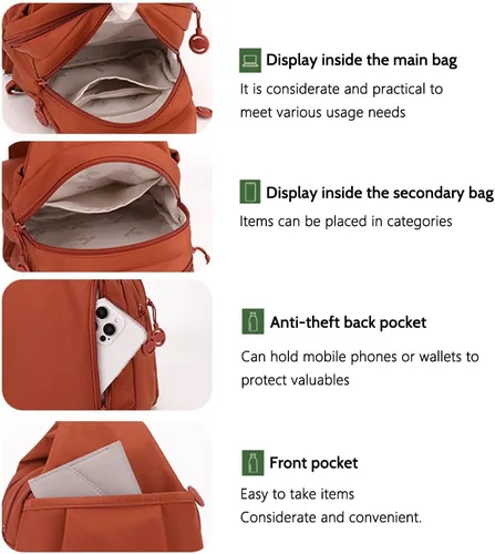 Vista 5 de Bolsa impermeable de 2 vías, bolsa de hombro convertible Oxford de gran capacidad, bolsa cruzada para mujer, mochila de viaje, Negro -, Mediana