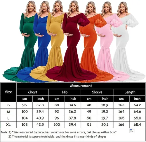 Vista 7 de ZIUMUDY Vestido de sirena ajustado de maternidad para sesión de fotos, manga larga, falda de gasa escalonada, vestido de accesorios para fotos