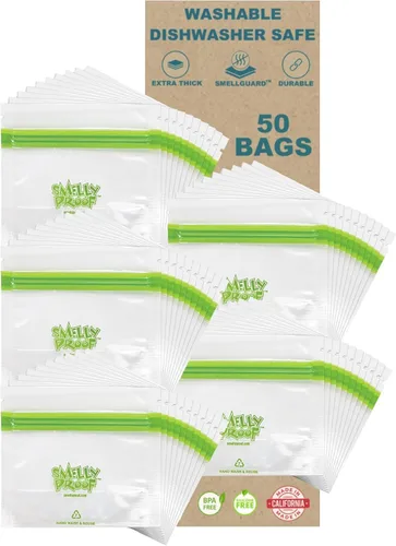 Vista 2 de Smelly Proof 50 bolsas reutilizables de almacenamiento de alimentos expandibles de pie y relleno, fabricadas en Estados Unidos, sin PEVA ni BPA