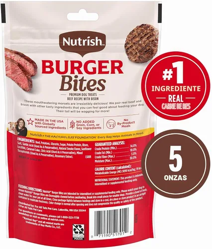 Vista 2 de Nutrish Burger Bites - Golosinas para perros, receta de carne, bolsa de 5 onzas (Rachael Ray)
