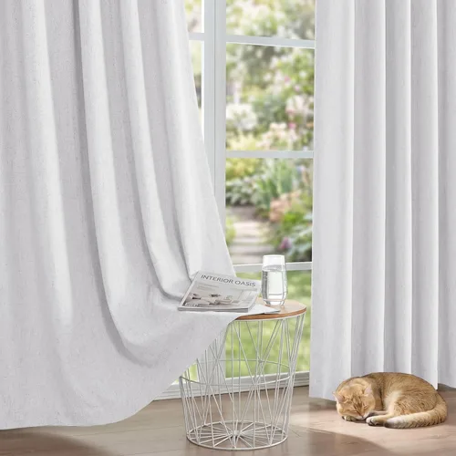 Vista 4 de PrinceDeco Cortinas de lino natural de 45 pulgadas para ventana pequeña, bolsillo para barra, cortinas opacas completas con forro blanco, paneles