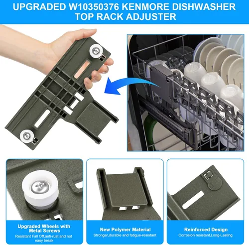 Vista 8 de Piezas de ajustador de estante superior para lavavajillas W10350376 para Whirlpool Kenmore W10195840 KUDS30IXSS4 Parte superior del estante