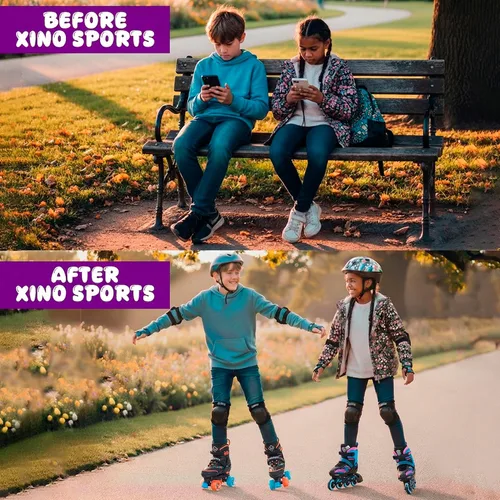 Vista 4 de XINO SPORTS Combo 2 en 1, Patines para niños Patines en línea - Patines intercambiables con luz LED para niños de 6 a 12 años, adolescentes