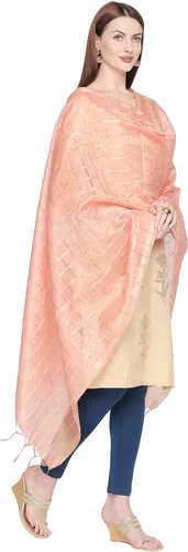 Vista 4 de DUPATTA BAZAAR Dupatta de seda mezclada a cuadros para mujer.